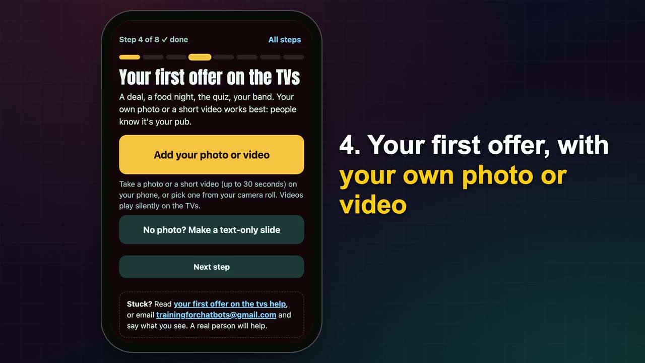 The eight set-up steps ticking off on a phone
