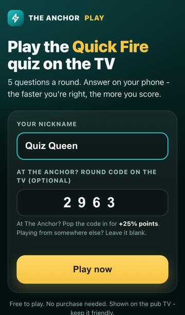 The join screen on a phone: type a nickname and tap Play now