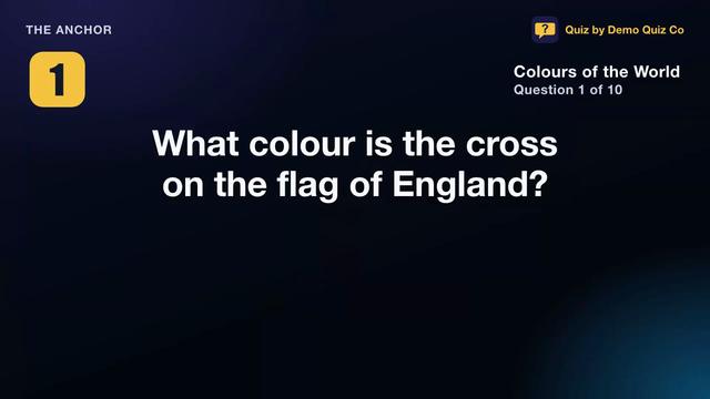 A hosted quiz night on a TV: the title, a question, a picture round, marking and the final scores