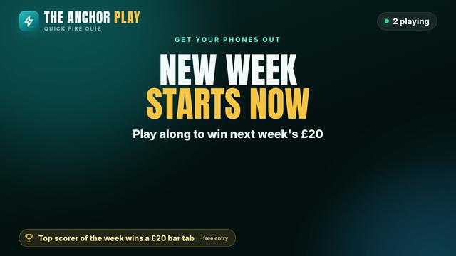 A Quick Fire screen on a pub TV saying New week starts now, play along to win next week's £20